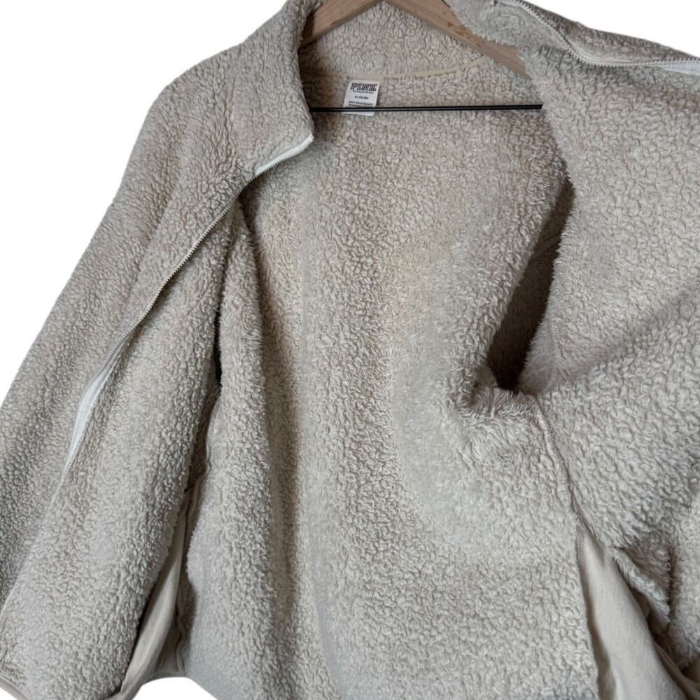 Victoria’s Secret PINK Sherpa Fleece Zip Jacket Cream Cozy Medium - Picture 5 of 8